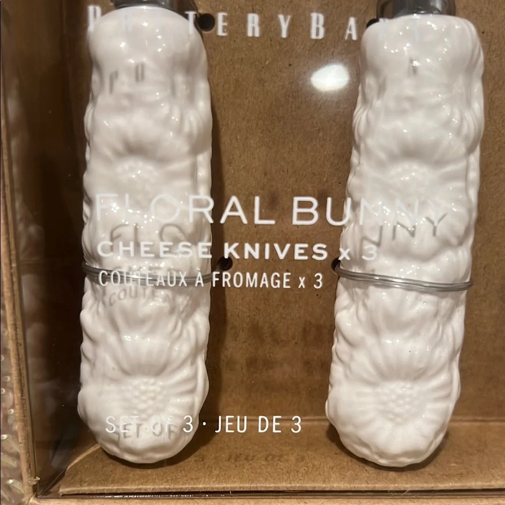Pottery Barn Floral Bunny Cheese Knives Set